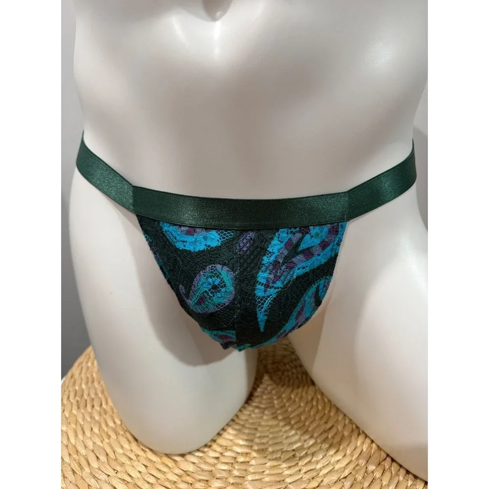 Cosabella Never Say Never Printed Italian Thong  Paisley Green Lace Men's XL